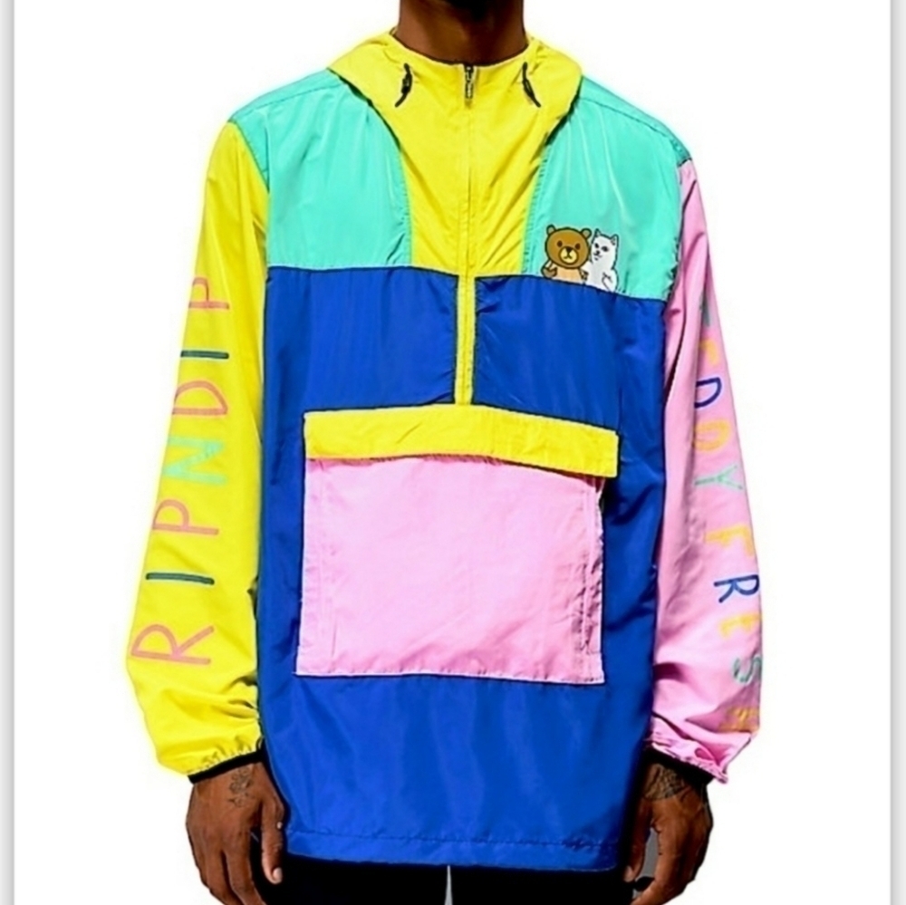 Teddy Fresh Rip N Dip Pastel Hooded Pullover Windbreaker Jacket Mens Medium